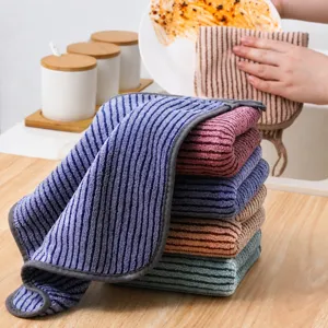 Thickened Absorbent Dishcloth Household Kitchen Cleaning Cloth Lint-Free Striped Dish Towel