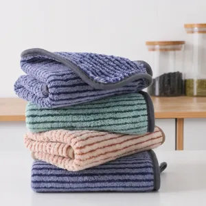 Thickened absorbent microfiber kitchen cleaning cloth, colorful striped dish towel for home.
