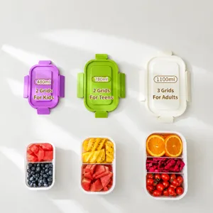 Gedeelde bento lunchbox met vakken, draagbare fruitcontainer voor kinderen en volwassenen