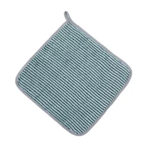 Thickened absorbent kitchen dishcloth with striped design and hanging loop for easy cleaning.