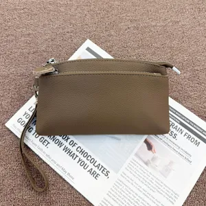 Women's Genuine Leather Clutch Bag Top Layer Cowhide Casual Daily Small Square Bag Multi-Pocket Zipper Wristlet Handbag Wallet