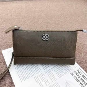 Genuine leather clutch bag for women, multi-functional mini pouch with wrist strap.