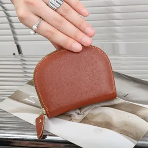 Brown leather coin purse mini wallet zipper card holder compact design portable accessory