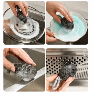 Sfera di pulizia in acciaio inossidabile con cordino spazzola per pentole padelle cucina