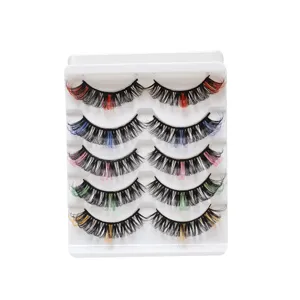 Bunte künstliche Wimpern 5 Paar Set natürlich flauschig gemischte Farbe Wimpernbox