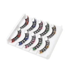 Bunte künstliche Wimpern Set farbige dichte geschwungene Fake Eyelashes in Tray