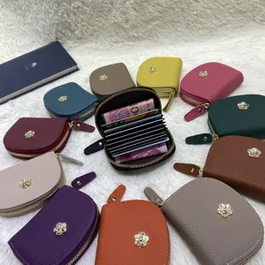 Genuine leather mini coin purse card holder multi-color cute zipper wallet for women