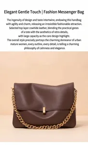 Cowhide large chain shoulder bag for women, stylish commuting messenger bag with metal chain.