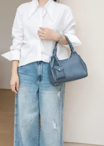 Women genuine leather shoulder bag stylish cross-body hobo handbag with cute mini pouch charm.