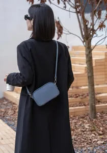 Stylish minimalist genuine leather crossbody bag for women casual blue daily shoulder bag