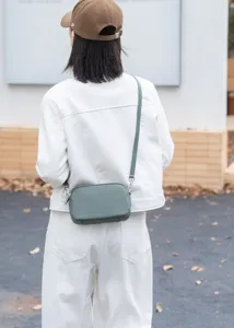 Green genuine leather crossbody bag for women, stylish top layer cowhide small shoulder bag.