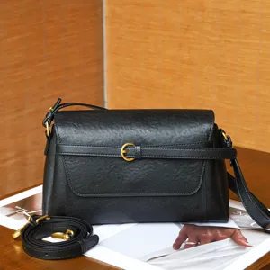 Echtes Leder Retro Umhängetasche für Damen, stilvolle Vintage Schultertasche mit Schnalle.