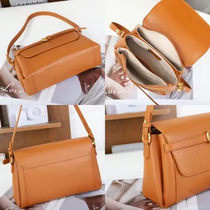 Echter Leder Vintage quadratische Umhängetasche, Retro Crossbody Tasche mit Fächern.
