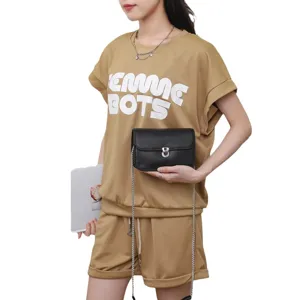 Genuine leather chain cross-body bag for women, stylish small shoulder bag with metal lock.