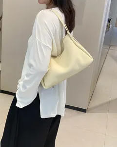 minimalist leather shoulder bag underarm hobo tote bag daily casual cream yellow