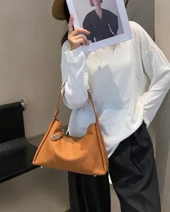 Genuine leather shoulder bag casual hobo tote brown crossbody bag for women daily fashion use