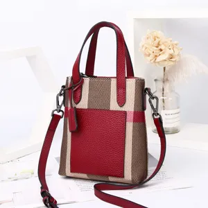 Mini γυναικεία τσάντα ώμου από δέρμα και καμβά patchwork casual shoulder bag