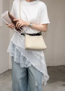 Genuine leather shoulder bag for women, premium Togo cowhide hobo crossbody bag, daily commuter.