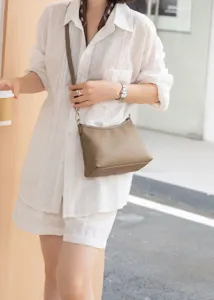 Women genuine leather crossbody bag togo leather daily commute shoulder bag neutral elegant style