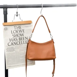 Premium genuine leather shoulder bag for women, stylish brown crescent crossbody bag.