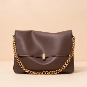 Large Capacity Genuine Leather Shoulder Crossbody Bag For Women Luxury Commuter Messenger Bag Chain Lock Handbag