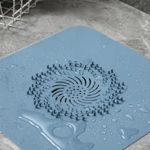 Blue silicone floor drain cover anti clogging hair filter mat for bathroom shower room use