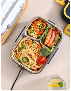Roestvrijstalen elektrische lunchbox vak detail, voedselwarmer container voor auto en thuis.