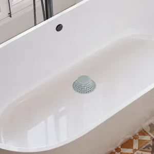 Silicone bathtub drain hair catcher filter, grey anti-clogging sink strainer stopper.