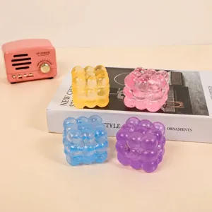 Colorful transparent bubble cube squeeze toys set, cute stress relief sensory fidget toys.