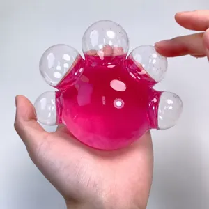 Transparent liquid stress relief toy with pink inner gel, fun squeeze hand toy for anxiety.