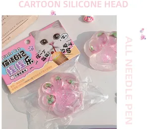 transparent strawberry cat paw squishy toy detail view office stress relief gift