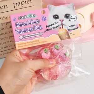 Transparent strawberry cat paw squishy toy, cute stress relief toy for girls and daily office use.