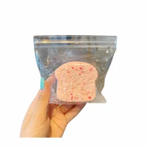 Pink toast squishy toy, cute slow rising stress relief toy, super soft tactile fidget sensory gift.