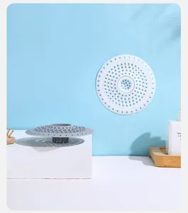 Grey silicone kitchen sink hair catcher drain strainer detail view, anti-clogging filter.