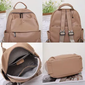 Genuine leather backpack for women, casual travel daypack with multiple compartments and soft texture.