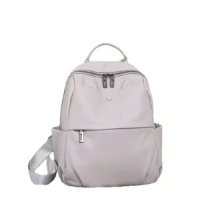 Elegant genuine leather women backpack light gray casual travel daypack daily use