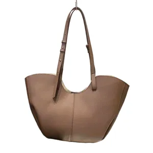 Borsa shopper in pelle marrone, borsa a spalla alata di grande capacità, elegante borsa casual.