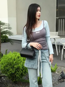 Genuine leather Boston bag for women, stylish soft cowhide crossbody handbag and pillow purse.