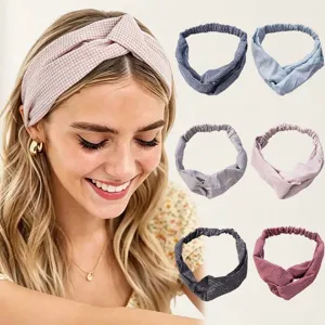 Estilo Coreano Retro Cuadros Cruzado Diadema Mujeres Elástica Antideslizante Ancha Cinta para el Pelo Moda Tela Accesorios para el Cabello