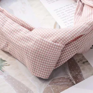 Diadema nudo de pata de gallo rosa coreana retro ancha banda elástica para el pelo mujer