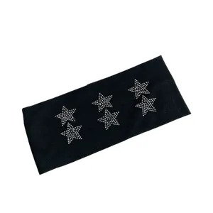 Black elastic rhinestone star headband solid color retro hair accessory for women street style