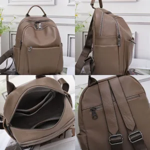 Genuine Leather Backpack Women Soft Cowhide Casual Daypack Multi-Pocket Travel School Bag