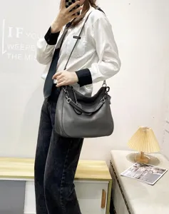 Fashion top layer cowhide leather hobo shoulder bag large capacity casual crossbody bag for women
