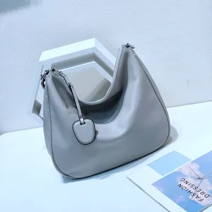 Stylish grey leather hobo shoulder bag, large capacity casual crossbody tote bag daily use.