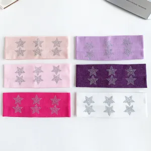 Y2K style knitted wide headband with rhinestone star patterns, stretchy and sweet design.