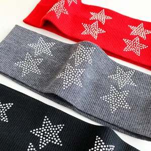 Y2K rhinestone star knitted wide headband sweet cool style high elasticity non-slip hair band