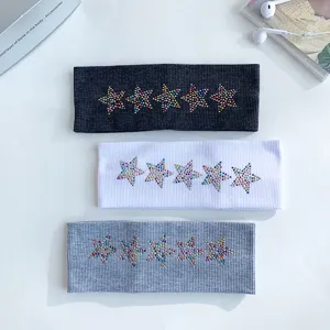 Set di fasce in maglia con stelle strass colorati, fascia elastica a costine per uso quotidiano.