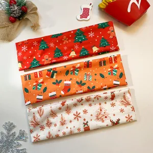 Christmas Wide Headband Cartoon Printed Santa Claus Reindeer Festive Party Hair Accessories Polyester Hair Band