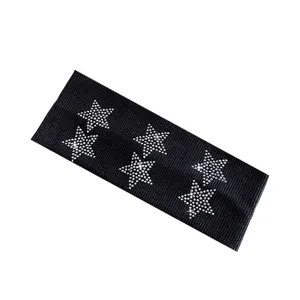 Black knitted wide headband with crystal rhinestone star pattern, Y2K sweet and cool hair accessory.