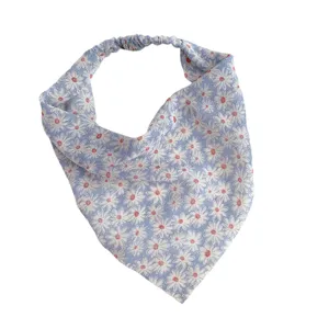 Foulard triangolare a fiori blu con fascia elastica, grazioso copricapo con margherite